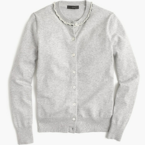 J. CREW Gray Jackie Cardigan Sweater with Beaded Collar - Picture 4 of 12